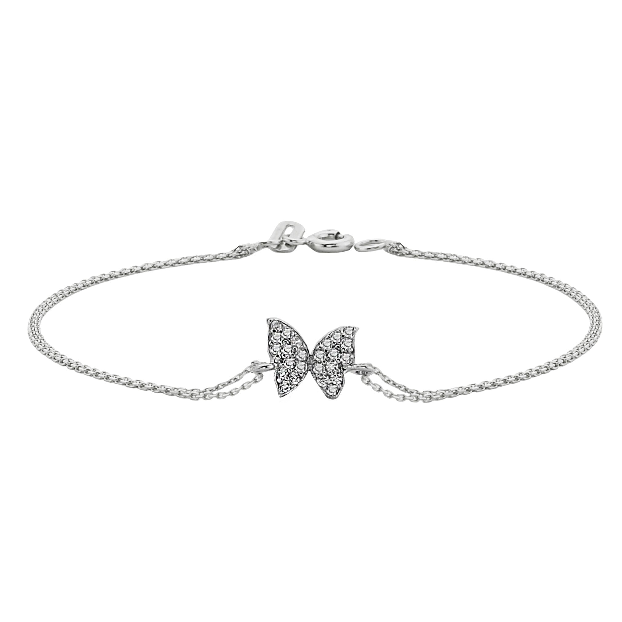 14K Real Solid white Gold Butterfly Shape Design with White Zirconia Stones Cute Dainty Delicate Trendy Bracelet best gift for Women Jewelry yourself, birthday christmas handmade jewelry white xmas